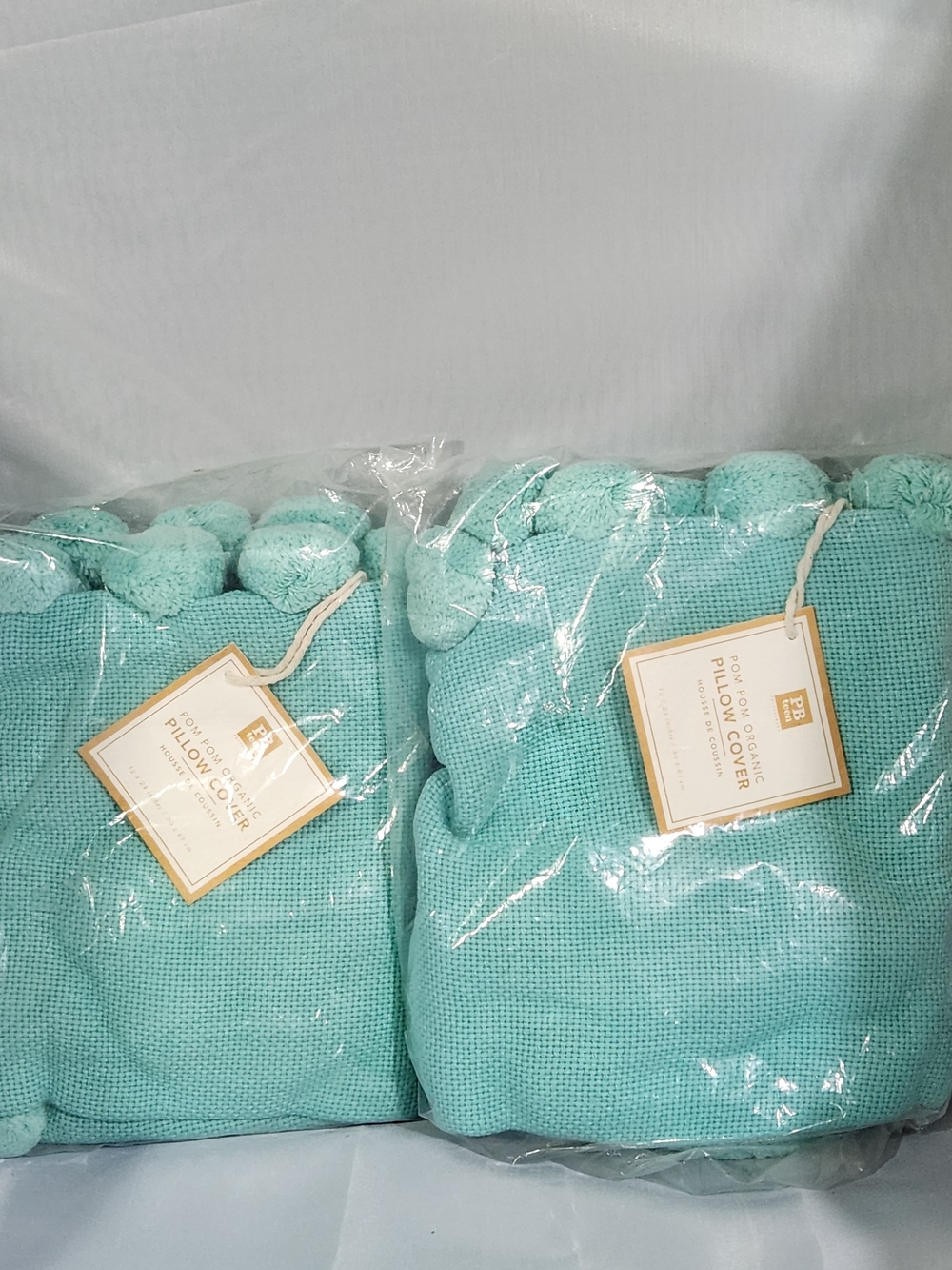 Pottery Barn Teen Aqua Pom-Pom Pillow Covers - Set of 2